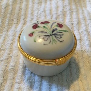 Lenox Porcelain Jewelry Trinket Box Small with Golden Rims Logo Clasp Floral